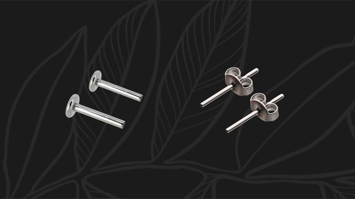  A flat back earring shown taken apart, and tradtitional earring backs